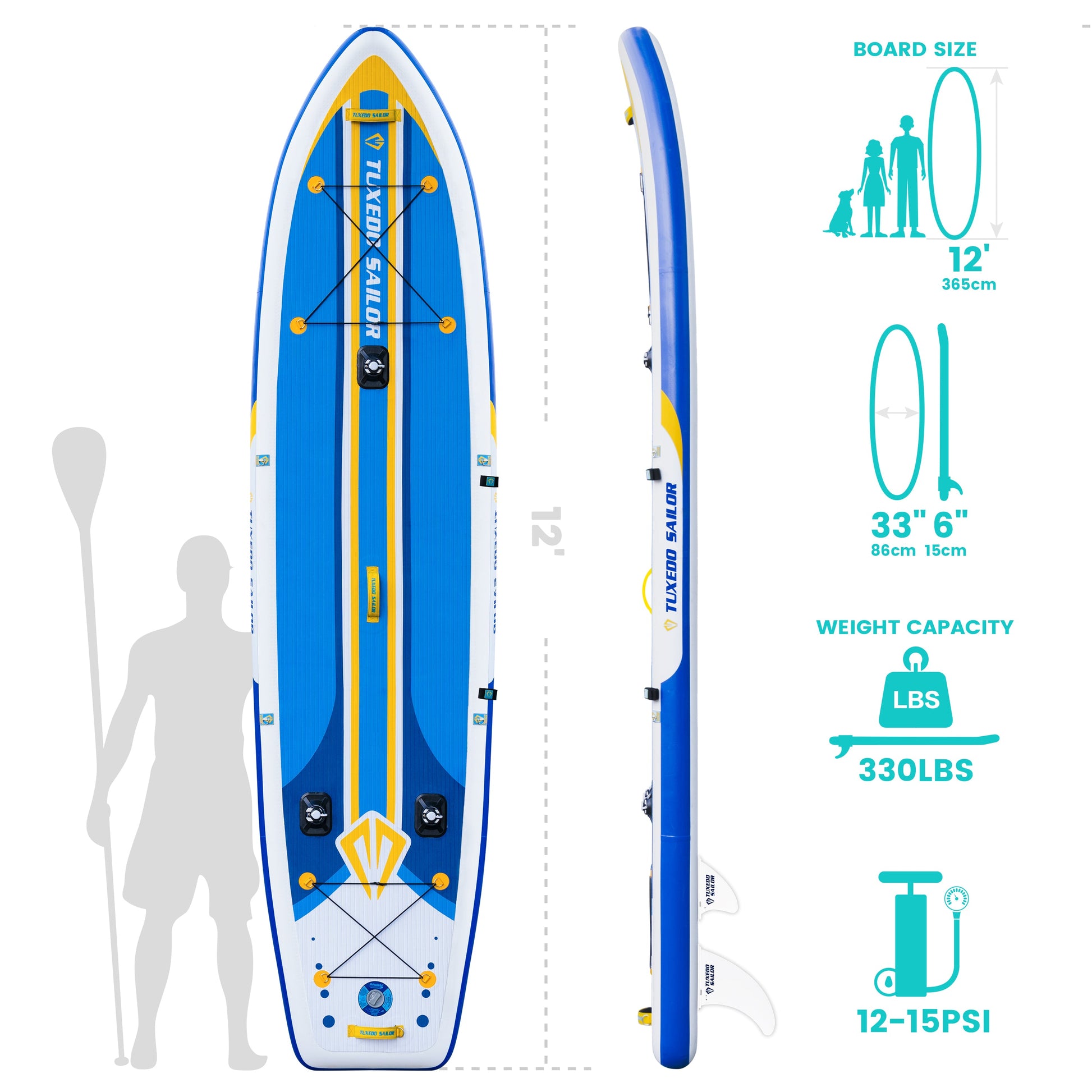 Tuxedo Sailor Paddle Board - Inflatable SUP Epic 12'' Fishing